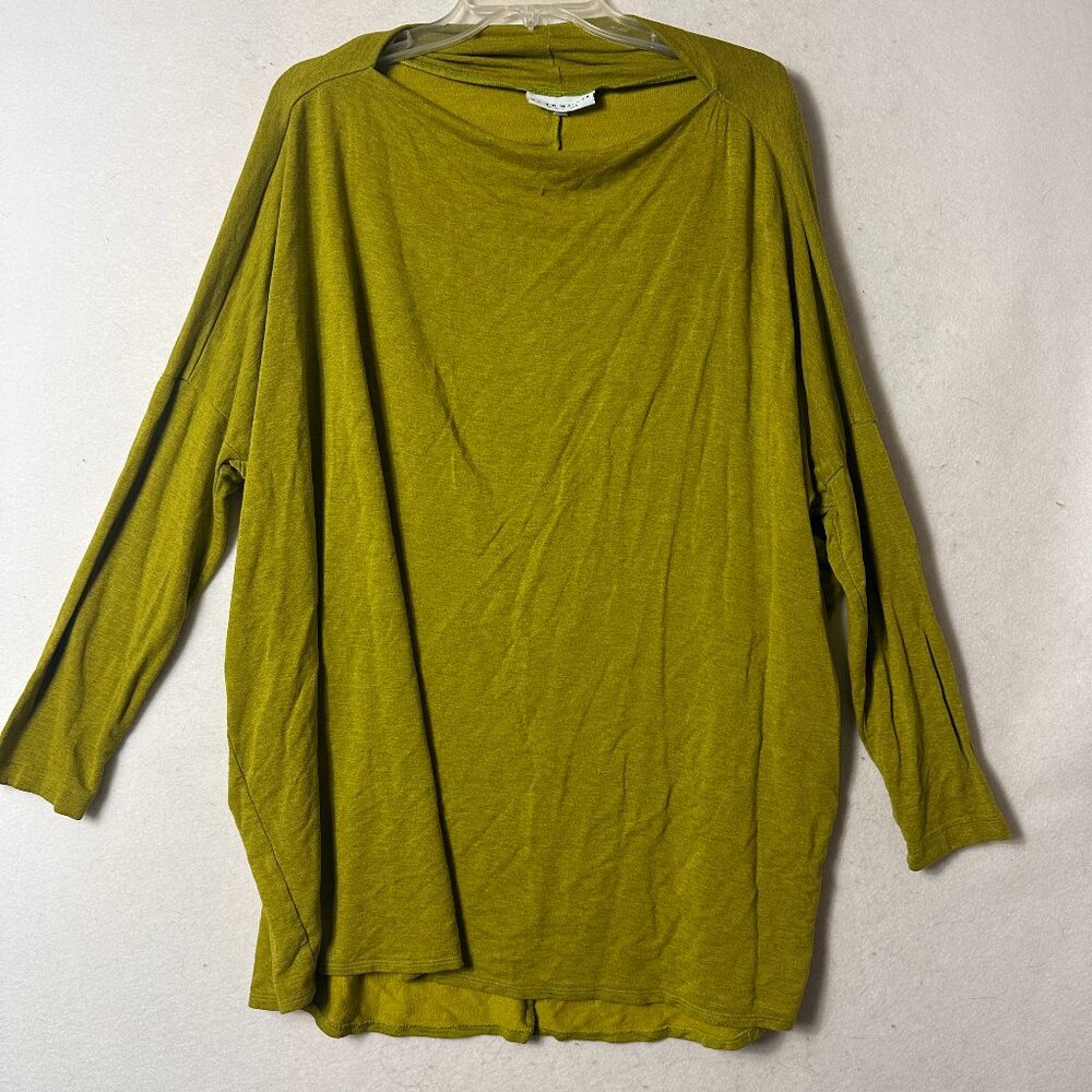 BRYN WALKER Tunic Sweater Size L chartreuse green Cowl Neck Oversized siro rayon